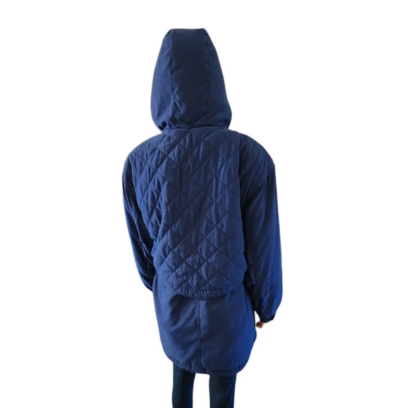 Jacqueline Ferrar Quilted Hooded Jacket Women Size Petite Large Blue Polyester - Picture 2 of 14